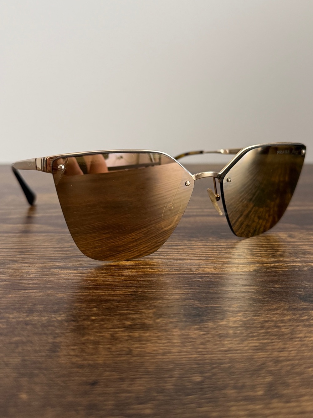 Prada Rimless Cat-Eye Sunglasses in Gold and Brown